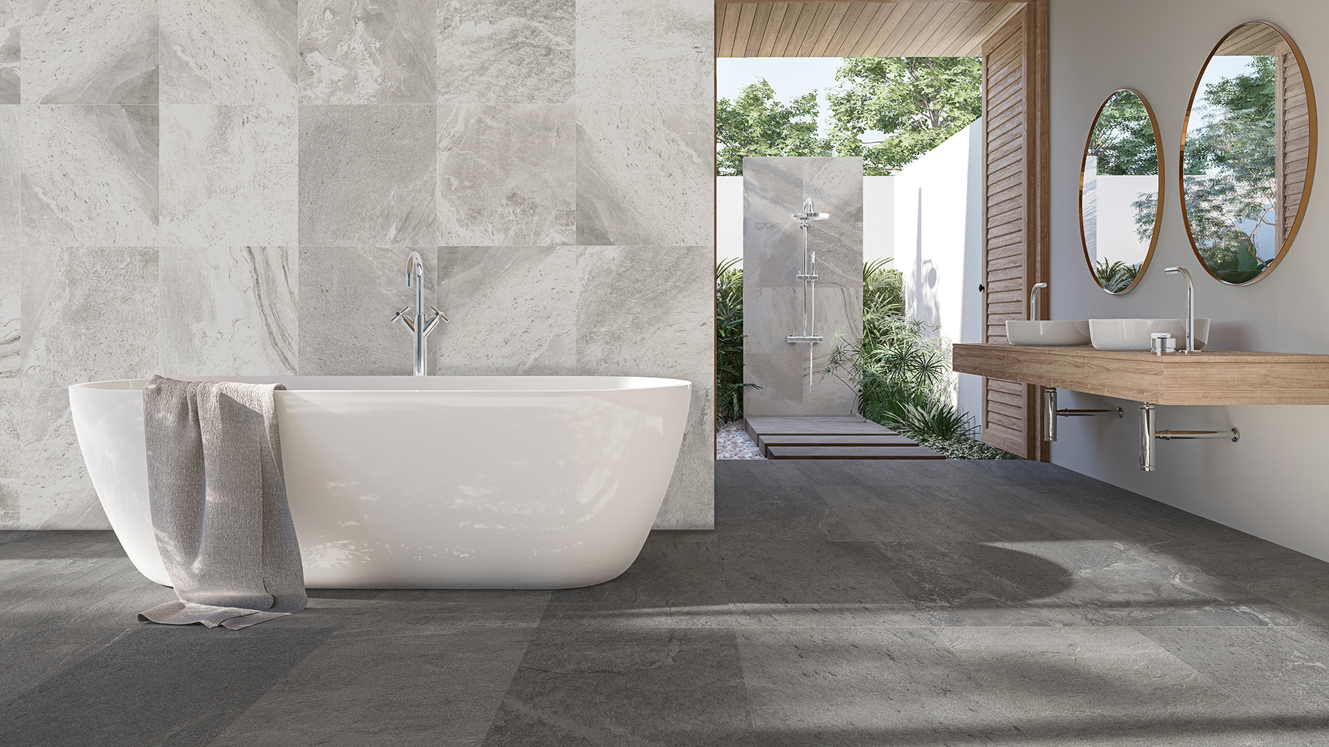 Losa Stone F10223 Medium Gray F10220 R10 Off white wall copy